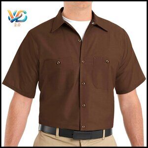 Lightweight Polyester Cotton Work Shirt Short Sleeve Button Front Pockets
